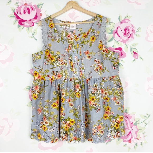 LC Lauren Conrad Tops - LC Lauren Conrad Printed Floral Eyelet Blouse XL